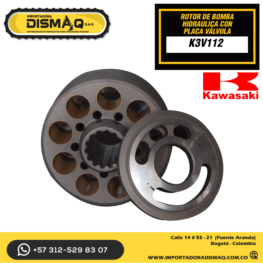 ROTOR DE BOMBA HIDRAULICA CON PLACA VÁLVULA K3V112 KAWASAKI - Imagen 2